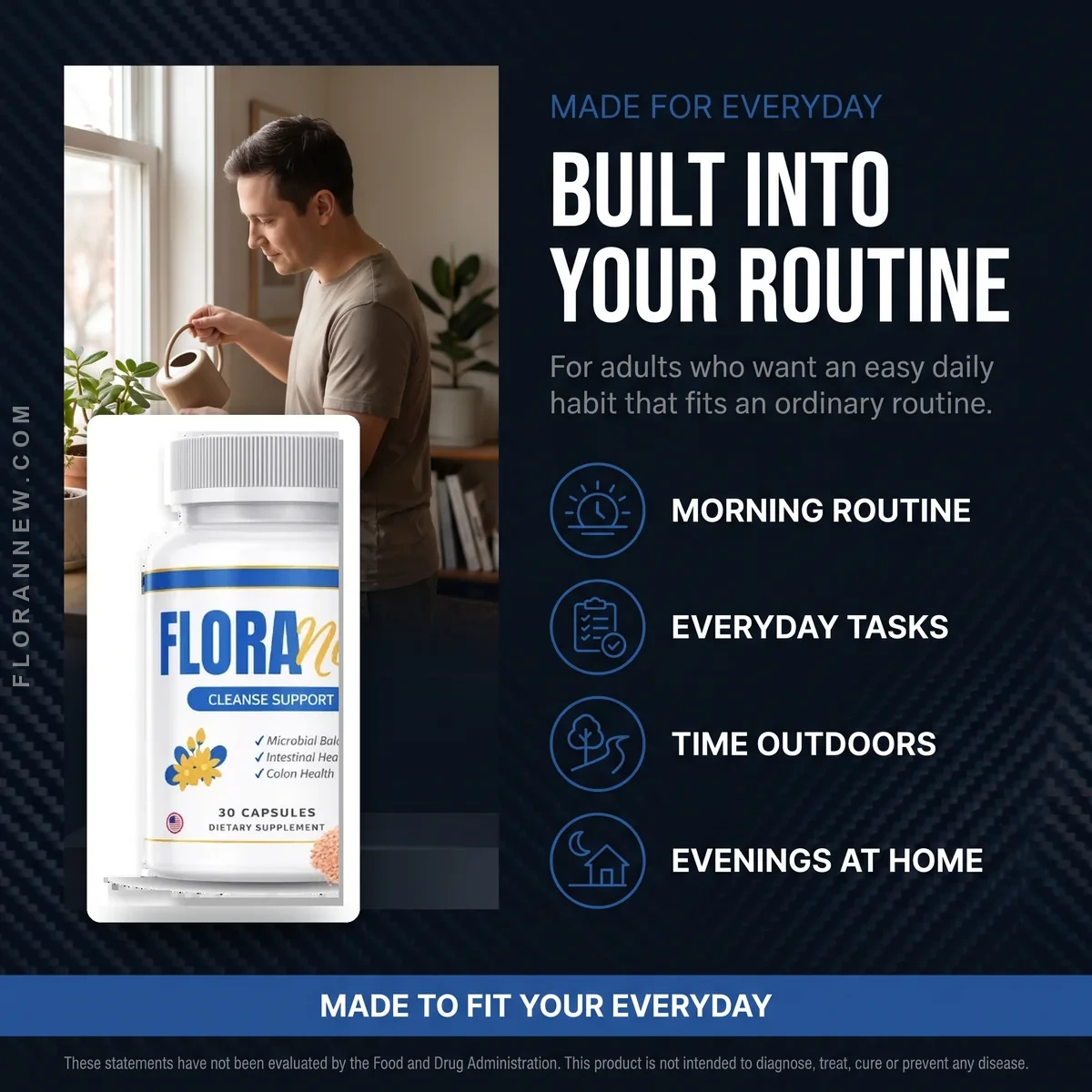 Who FloraNew is for: adults who want an easy daily gut-health habit for mornings, everyday tasks, time outdoors and evenings at home